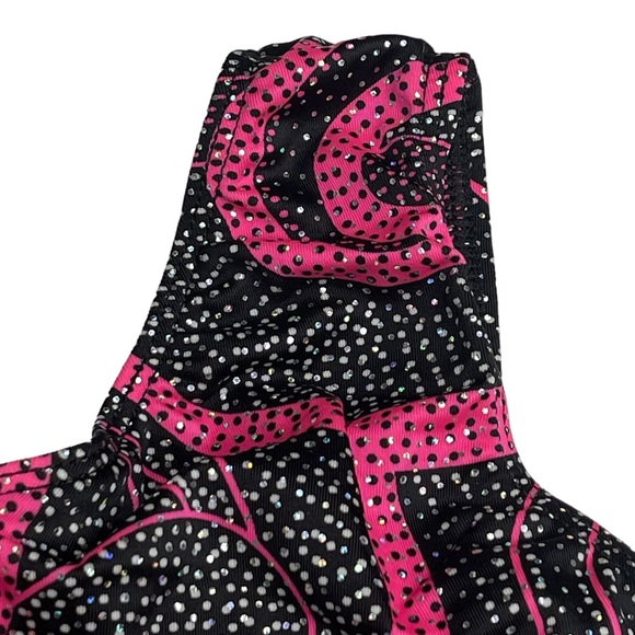 GK Elite Gymnastics 𖤐 Print Training Leotard 𖤐 Black Pink Silver Spanglez 𖤐 S - Picture 8 of 16